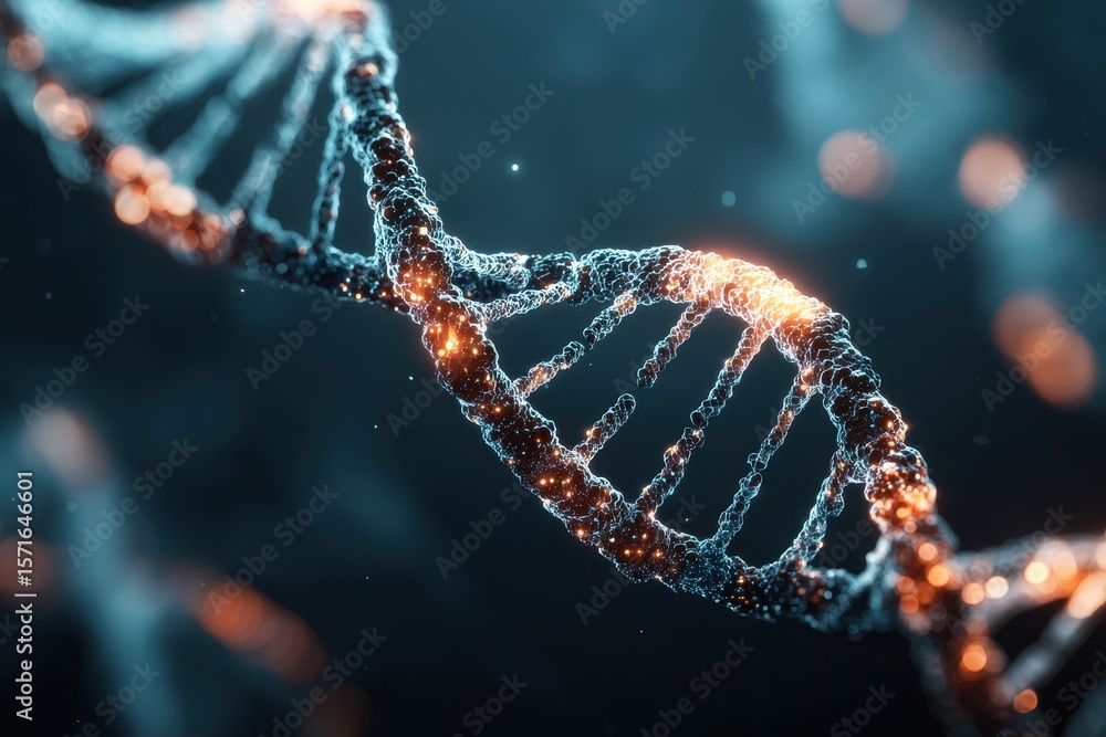 Poster concepts of anti aging genome editing illustrated through a detailed visualization of dna structure 