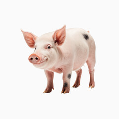 Smiling Pig: A cute, smiling pig stands gracefully. Its cheerful expression and spots, highlighting the playful nature of farm animals.