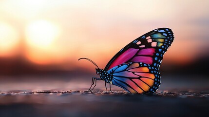 Obraz premium Colorful butterfly at sunset