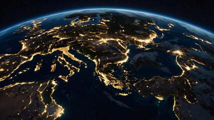 Obraz premium “Ultra‑High Quality 4K Earth at Night – Illuminated Mediterranean & Europe”