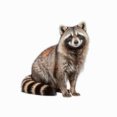 Cute Raccoon: A captivating raccoon, with its masked face and ringed tail, sits proudly. this detailed close up showcase this animal's personality.
