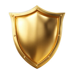 Golden Shield With Smooth Surface, featuring a sleek and polished design. Perfect for security and protection symbols. isolated on white background 
