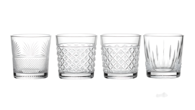 Elegant Etched Glass Tumblers Set of Four Unique Designs for Drinks