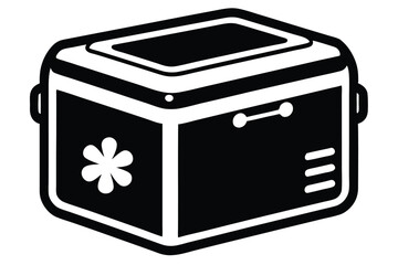 Black and White Cooler Box with Flower, Ventilation Slots and Handle Illustration