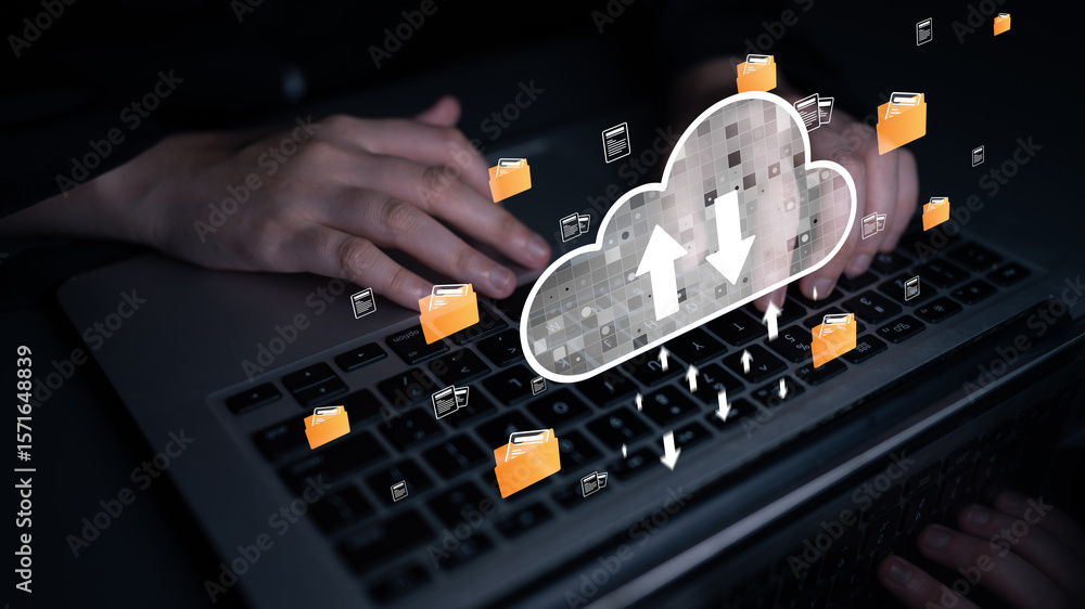 Poster cloud computing enables digital growth with secure data storage, scalable infrastructure, and strate