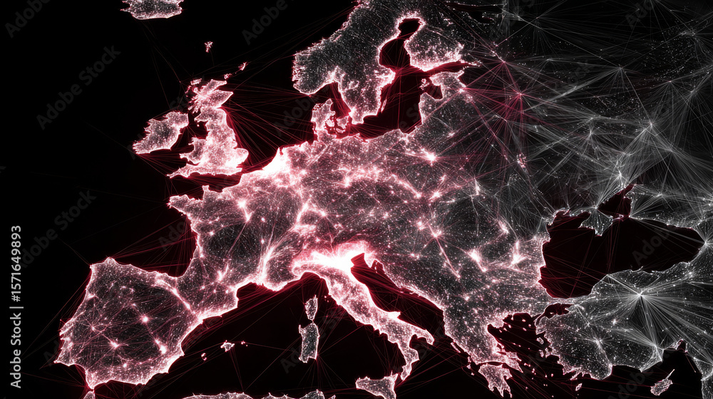 Aufkleber dynamic digital world map emphasize western europe continental for ai powered global network connect