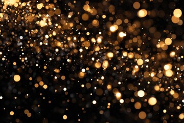 Golden sparkles illuminate a solid black background, creating a mesmerizing effect full of radiance and elegance