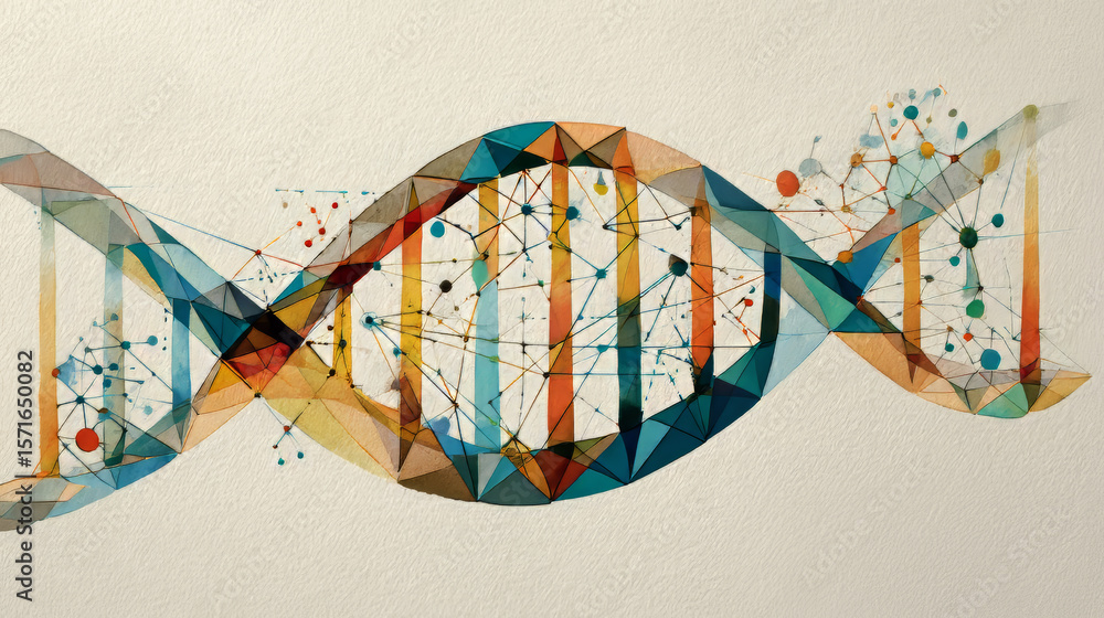 Aufkleber scientific and technological background. an image of a dna molecule with a wave of a geometric shape