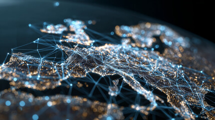 dynamic digital world map emphasize Western Europe continental  for AI powered global network connectivity big data transfer cyber technology network information exchange and telecommunication conc