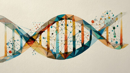 Scientific and technological background. An image of a DNA molecule with a wave of a geometric shape. Hand drawn vector.