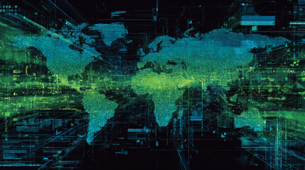 Digital technology poster cover speed connect blue green background, cyber information, abstract communication, innovation future tech data, internet network connection, Ai big data blend illustration