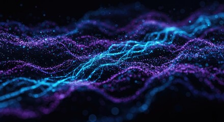 Futuristic Data Network Visualization Abstract Background in Blue and Purple.