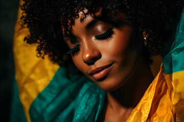Black woman with Brazilian flag, independence day