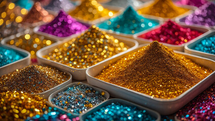 Colorful glitter powder background texture for art and craft projects and holi festival celebration