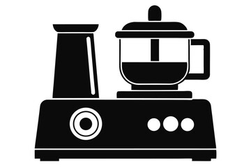 Black Food Processor Icon with Buttons and Feed Tube Illustration, Kitchen Appliance