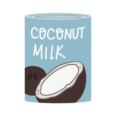 Coconut milk can. Vegetarian milk tin.