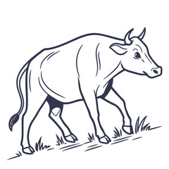 Fototapeta premium Minimal Line Art Bull Drawing – Black and White Vector