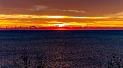 Sunrise on lake Michigan ,natural scene from city of Manitowoc in  Wisconsin