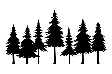 Obraz premium Black Vector Silhouette Set of Evergreen Pine Trees in Forest Landscape – Seasonal Nature Illustration