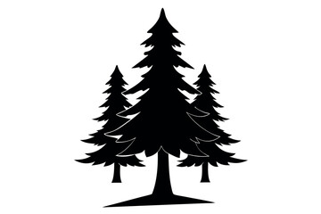 Black Vector Silhouette Set of Evergreen Pine Trees in Forest Landscape – Seasonal Nature Illustration