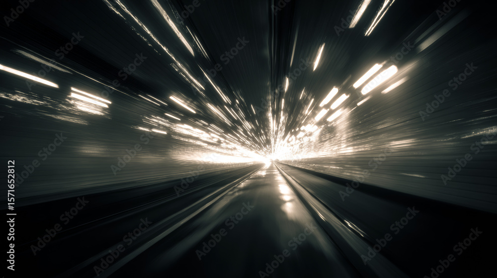 Aufkleber speeding motion blurred in tunnel. powerful of abtract light trails. 3d rendering.