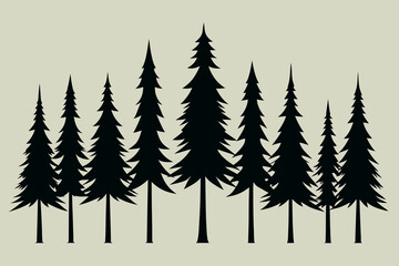 Obraz premium Black Pine Tree Silhouette Set – Evergreen Forest Trees in Nature Landscape Vector
