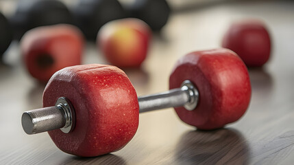 Dumbbell made of apples. Conceptual image for healthy lifestyle, fitness, and nutrition.