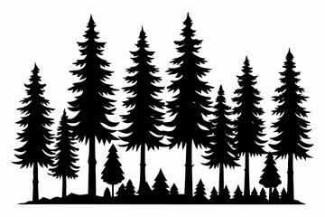 Obraz premium Set of Evergreen Tree Silhouettes – Black Forest Trees on White Background