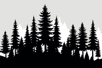 Fototapeta premium Abstract Black Pine Tree Silhouette – Minimal Nature Illustration for Eco-Friendly Design Projects