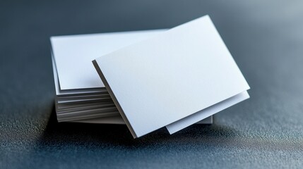 Fototapeta premium Blank white business cards stacked on dark surface