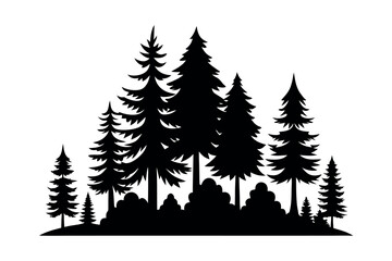 Obraz premium Silhouettes of evergreen trees in a forest&nbsp;setting