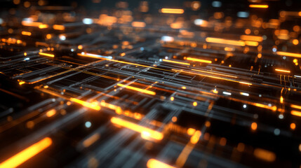 Obraz premium 3D Futuristic circuit background. Motion graphic for abstract data center, server, internet, speed. Futuristic HUD tunnel. Display screens for tech titles and background, tech headline. 3D render