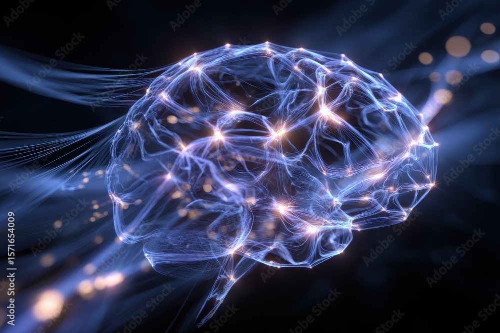 Poster illustration of a powered intrusion detection system showcasing an ai brain interacting with data st