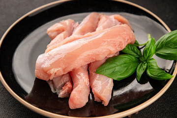 Rabbit raw meat fillet dietary fresh delicious gourmet food background on the table rustic food top view copy space keto and paleo diet