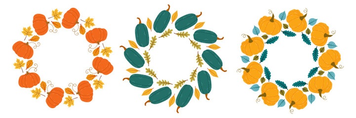 Decorative pumpkin and squash wreaths for autumn celebration and seasonal decor in a cozy home setting