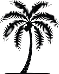 Black silhouette of a tropical palm tree on white background