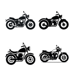 Naklejka premium Collection of four classic motorcycle silhouettes displayed side by side on a white background