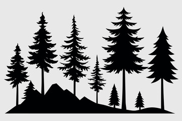 Fototapeta premium Silhouettes of evergreen trees in a forest&nbsp;setting