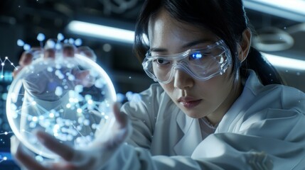 Asian scientist intensely studies digital hologram data, breakthrough research could revolutionize medicine.
