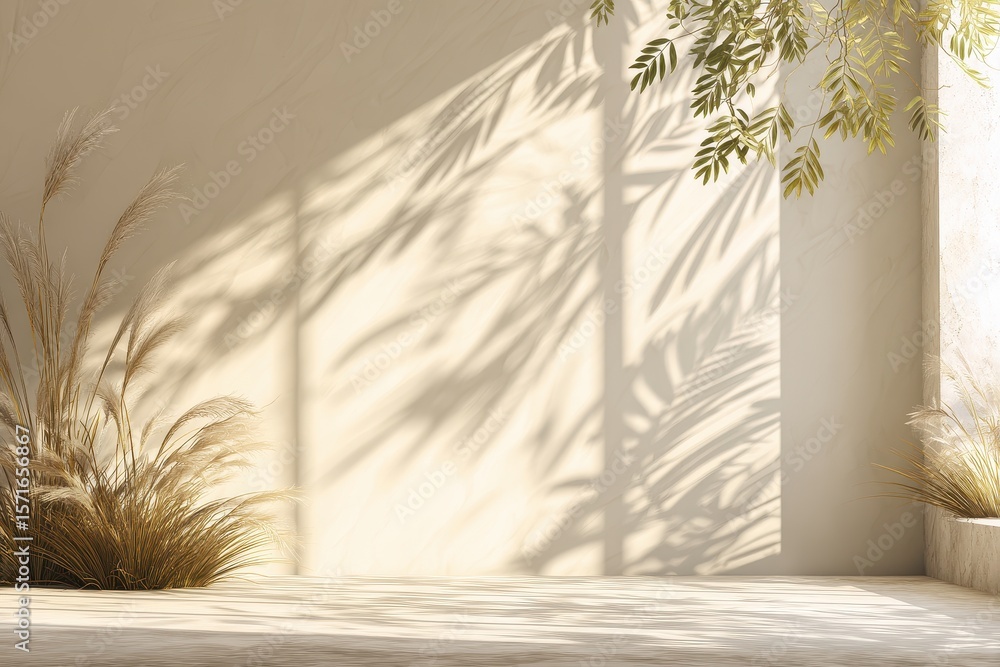 Aufkleber gentle light beige background with soft shadows and natural elements creating a serene atmosphere in