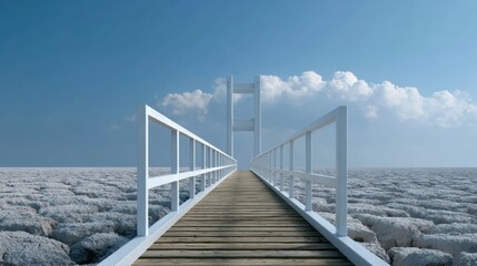 Conceptual image of a bridge leading to a successful future, engineering solutions. Progress, vision.