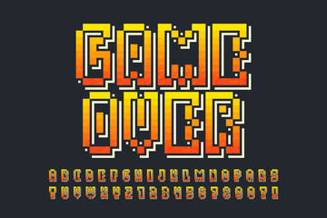 Pixel stylized vector alphabet design. High contrast and sharp, retro-futuristic.