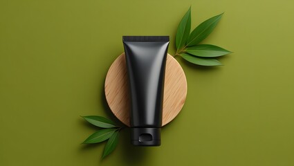 black cream tube with leaves.