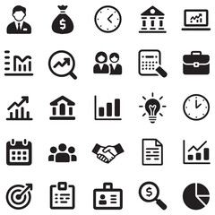 Collection of business and finance icons representing growth success teamwork and financial analysis