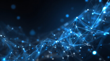 Fototapeta premium Poster brochure cover banner presentation layout template, technology digital futuristic internet network connection blue background, abstract cyber future tech communication, Ai big data science 3d