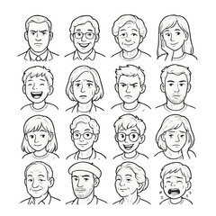 Faces of emotions set. expressive silhouette icons: happy, sad, angry, neutral, surprised vector icons.