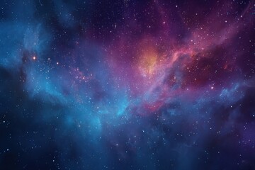 Colorful nebula in a vibrant galaxy background showcasing deep blues, purples, and fiery oranges illuminated by distant stars