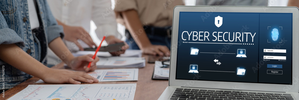 Aufkleber Cyber security system on computer screen protect private information brisk from hacker and cyber attack
