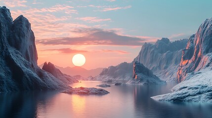 Beautiful mountain lake landscape at sunset with reflection nature scenic background 90