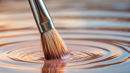 Wet brush tip creating soft ripples in water with gentle asmr effect capturing calm and soothing moment in close up view